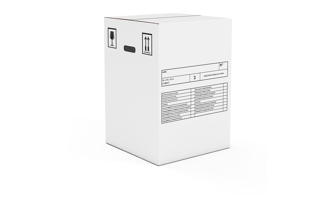 Umzugskarton – 500 × 500 × 700 mm, 2-wellig, weiss – 10 Stk.