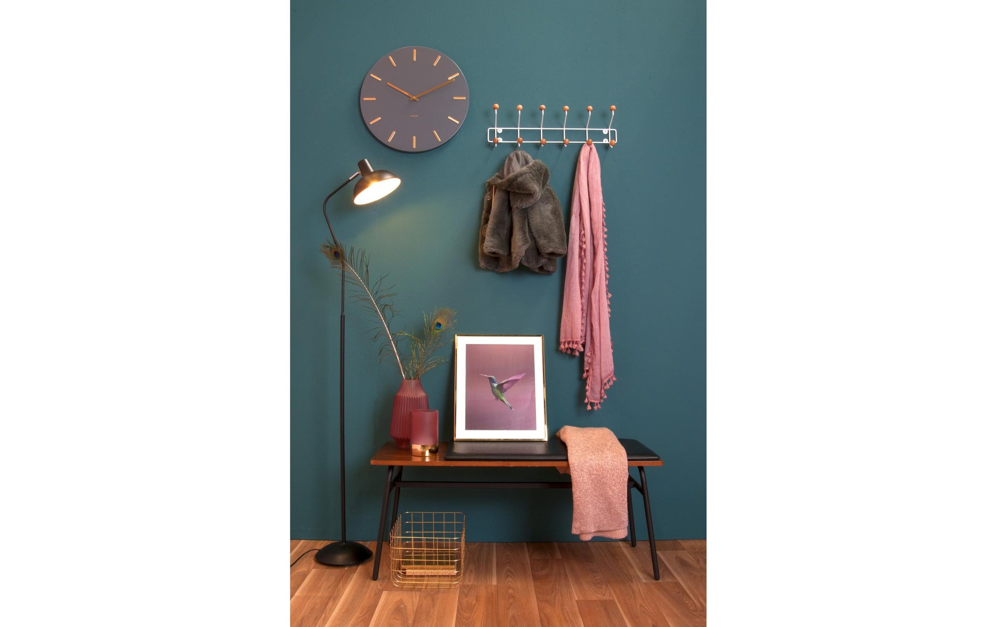present time Wandgarderobe – 12 Haken, Holz/Metall, Braun, 53,5 × 14 × 15 cm