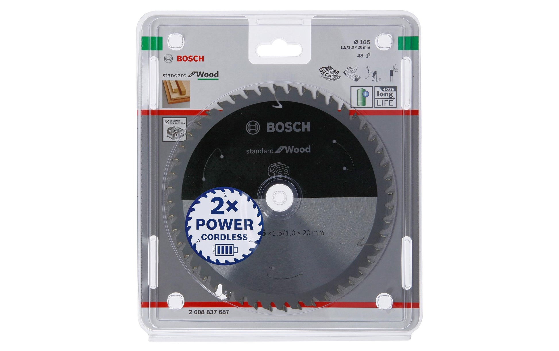 Bosch Professionelles Kreissägeblatt 165 × 20 × 1,5 mm, 48 Zähne TCT – für Holz – ATB