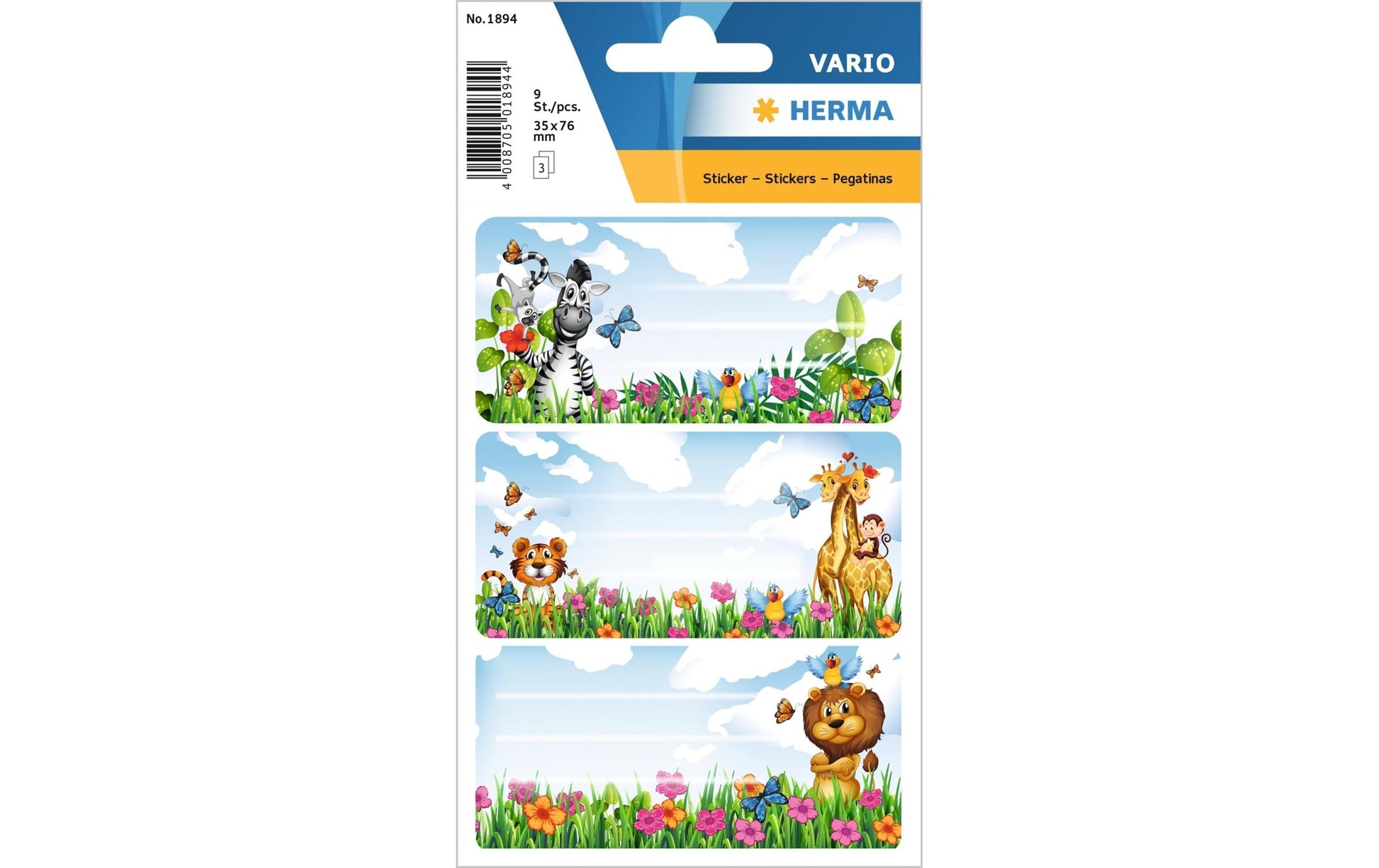 HERMA Vario Schuletiketten – Motiv Dschungel – 35×76 mm, Abgerundete Ecken, 9 Stück, 3 Bögen, Papier