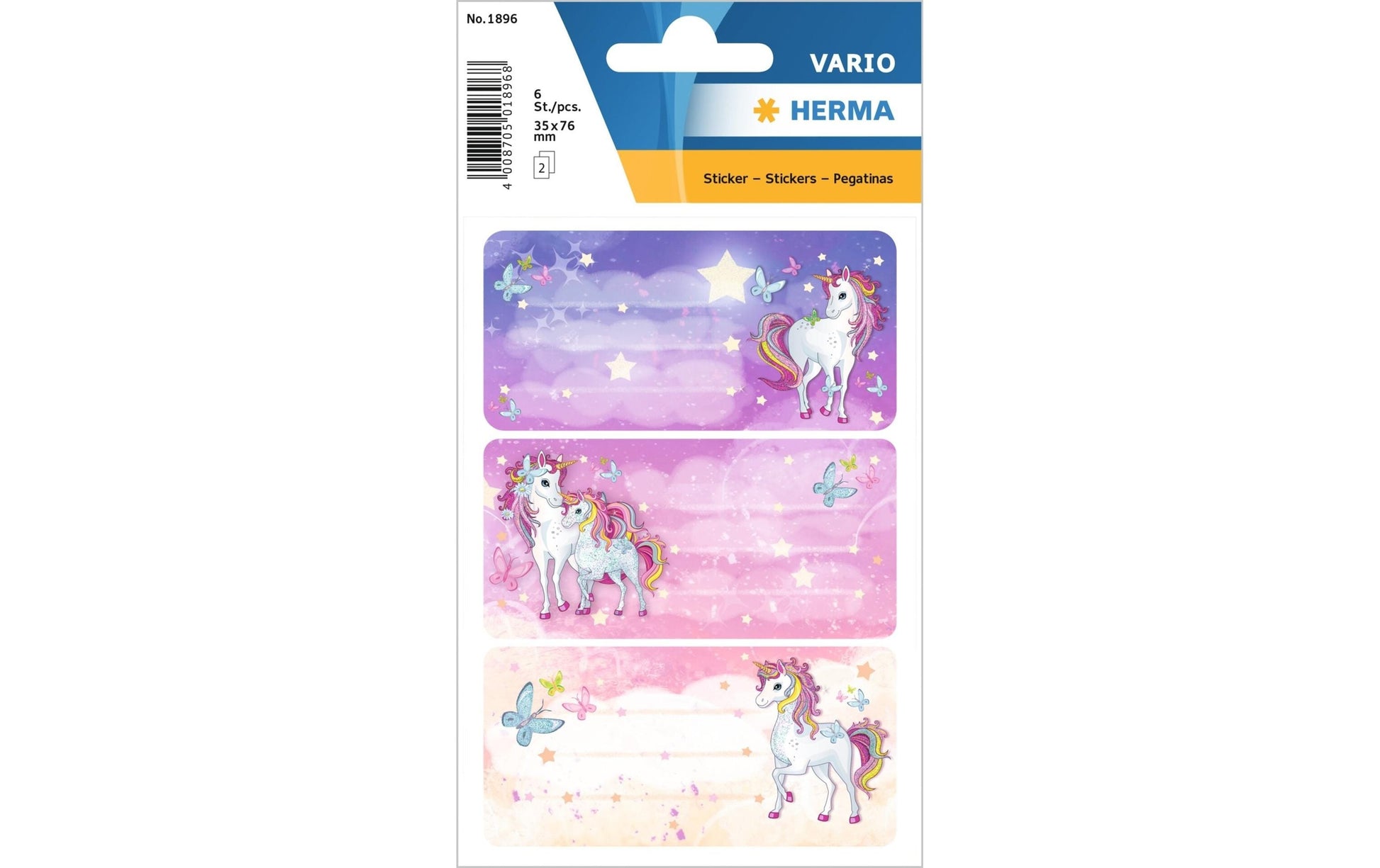 HERMA Vario Schuletiketten – Motiv Einhorn Best Friends – 35×76 mm, Abgerundete Ecken, 6 Stück, 2 Bögen