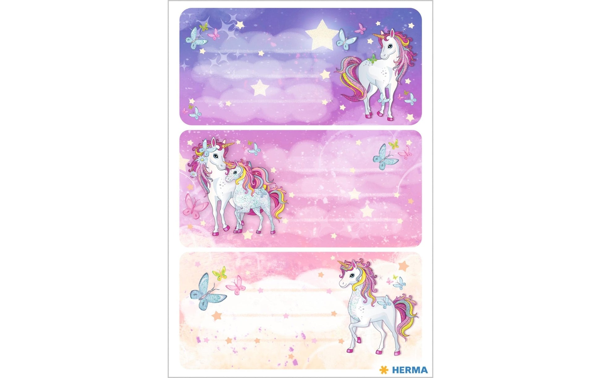 HERMA Vario Schuletiketten – Motiv Einhorn Best Friends – 35×76 mm, Abgerundete Ecken, 6 Stück, 2 Bögen
