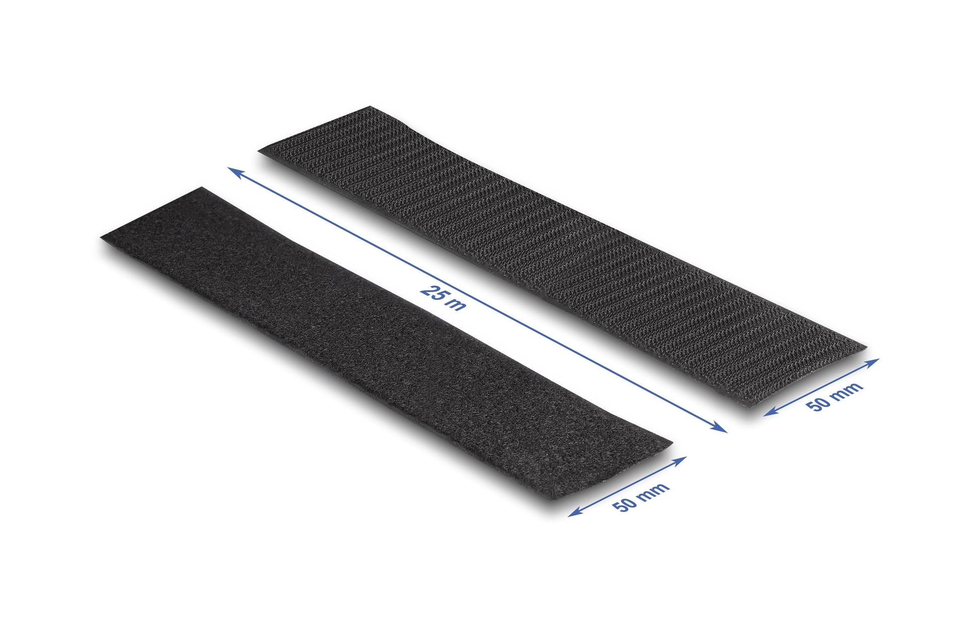 DeLOCK Klettband, 25 m × 50 mm, selbstklebend – schwarz