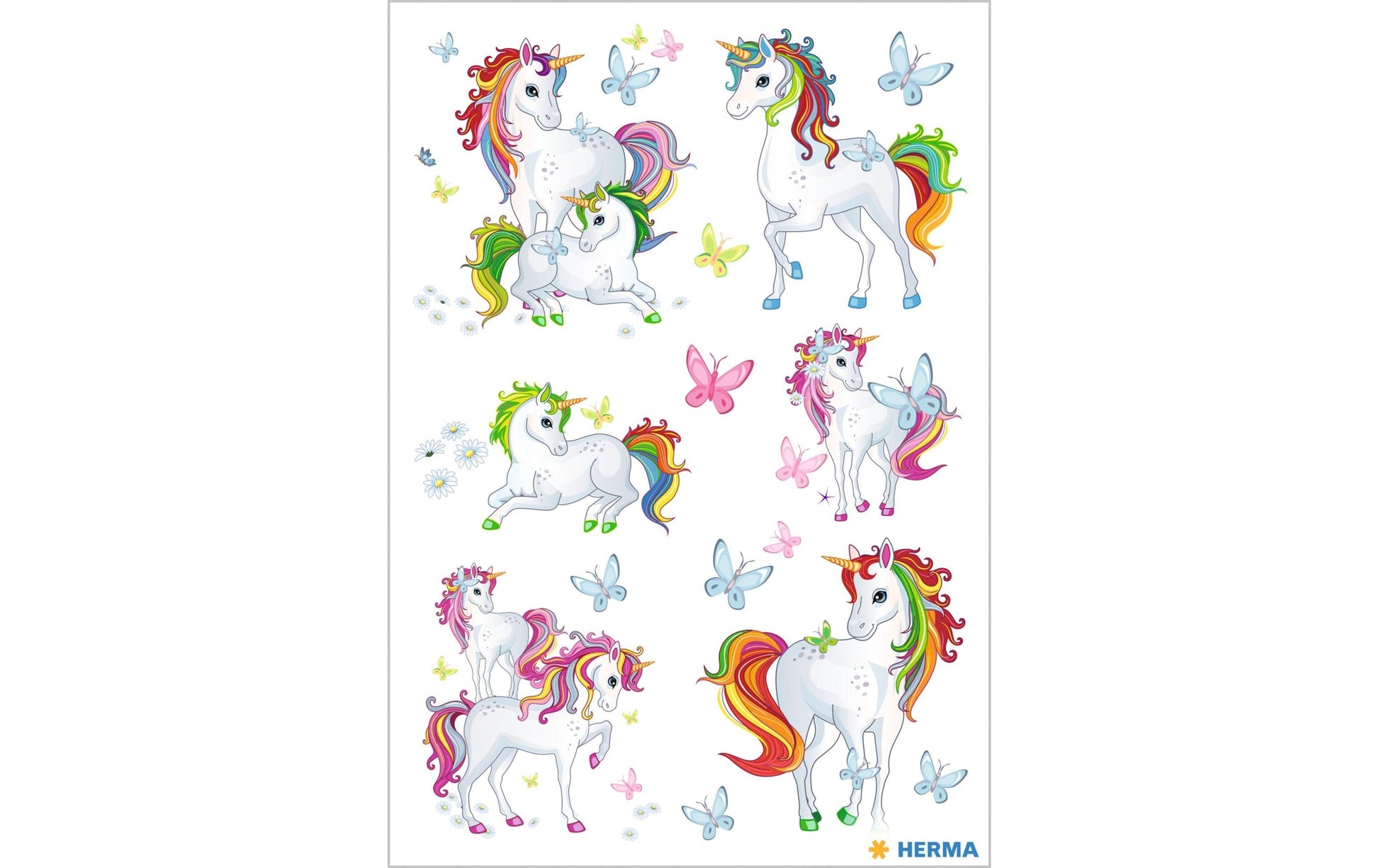 HERMA Sticker – Einhorn, mehrfarbig – 3 Bögen/18 Sticker, Papier