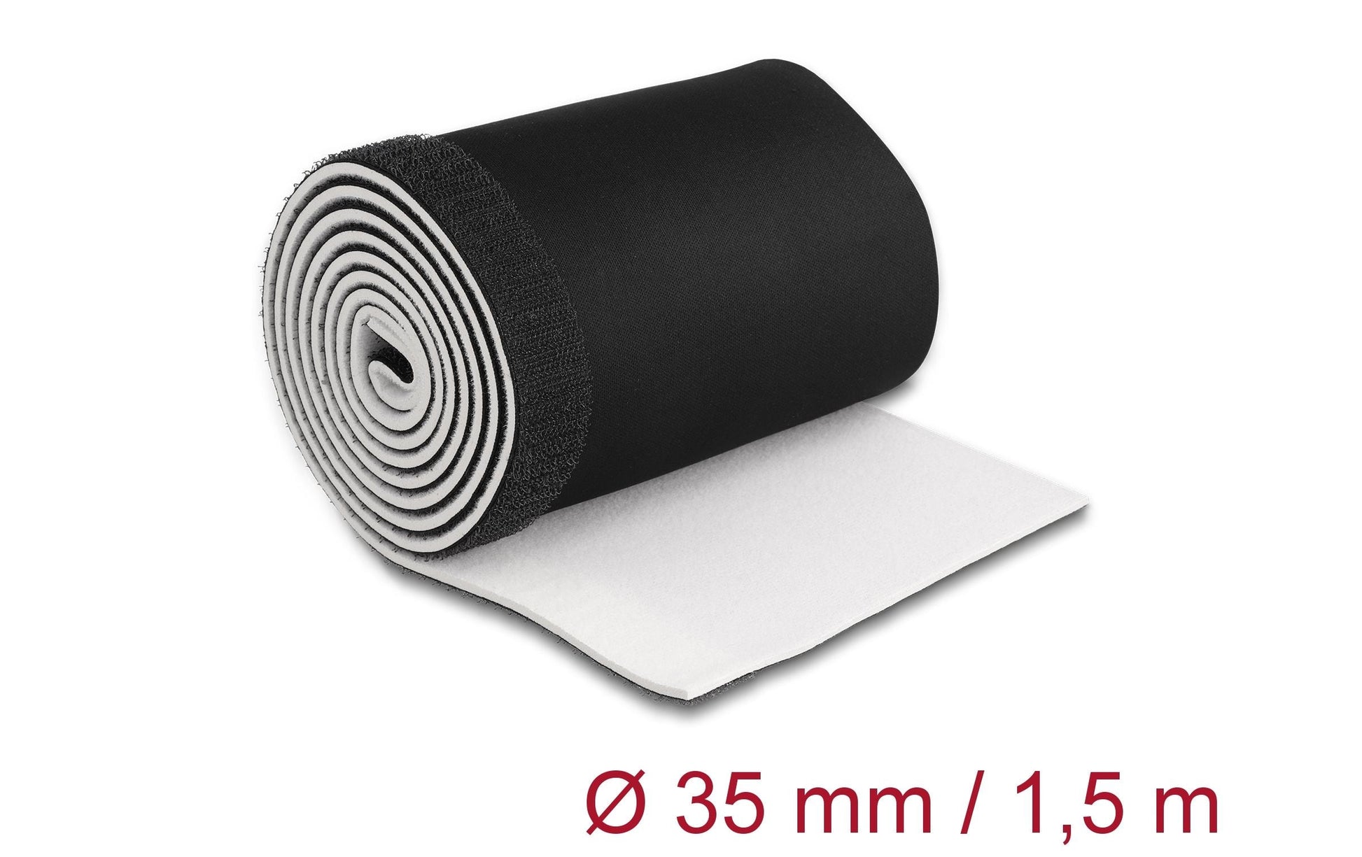 DeLOCK Kabelschlauch, Ø 35 mm × 1,5 m, zuschneidbar, Klettverschluss – schwarz/weiss