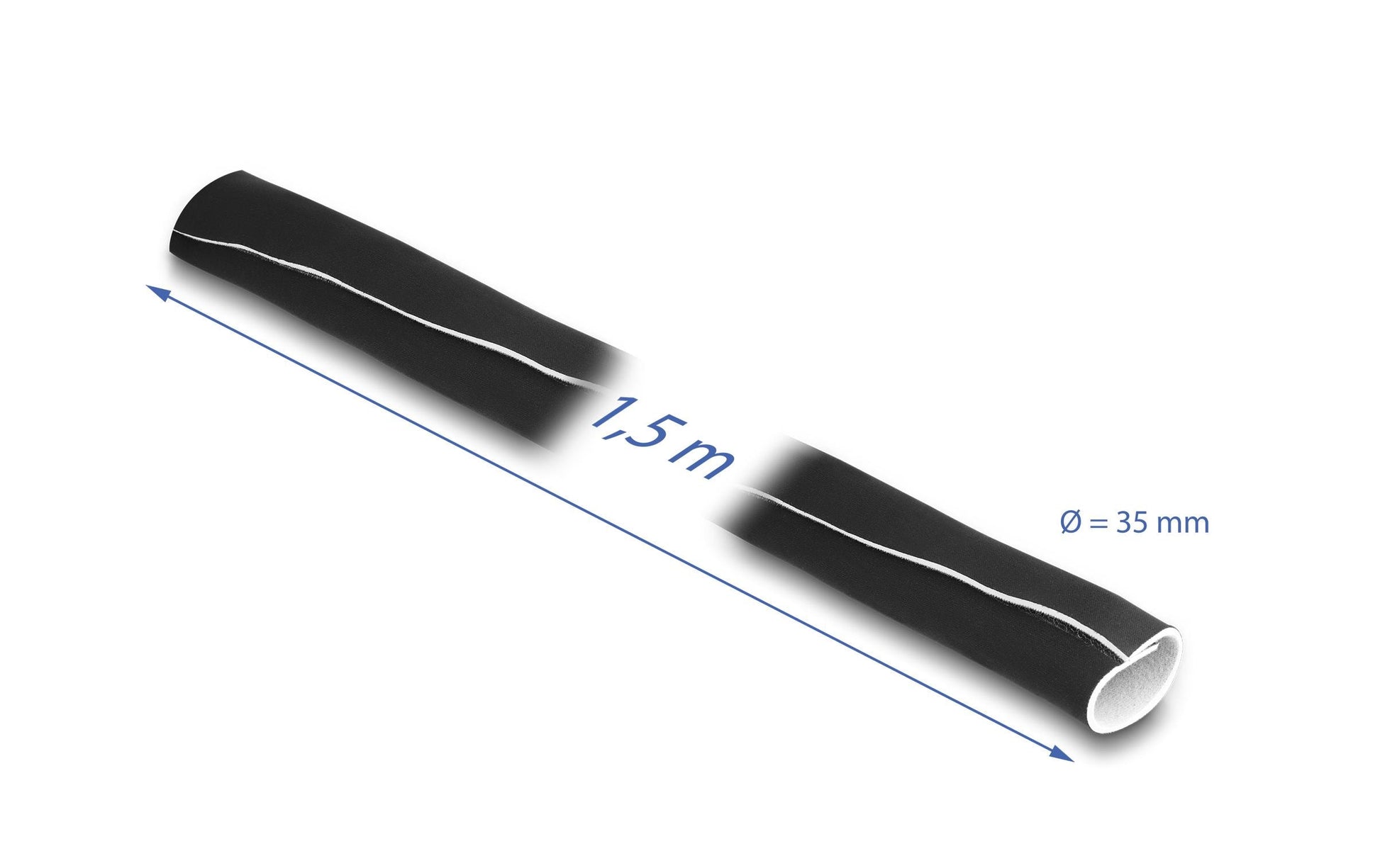 DeLOCK Kabelschlauch, Ø 35 mm × 1,5 m, zuschneidbar, Klettverschluss – schwarz/weiss