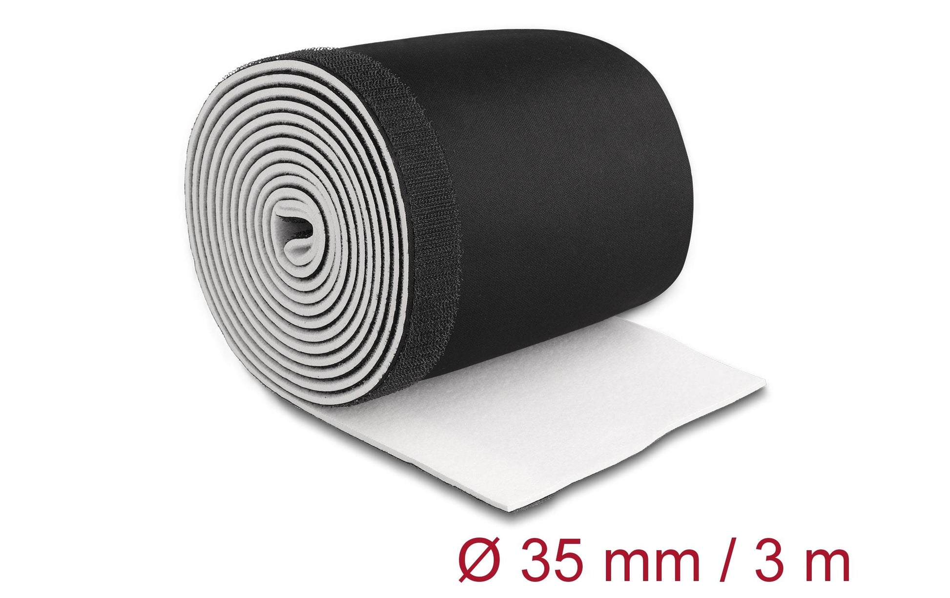 DeLOCK Kabelschlauch – Ø 35 mm – 3 m – Neopren – Schwarz/Weiss, Klettverschluss