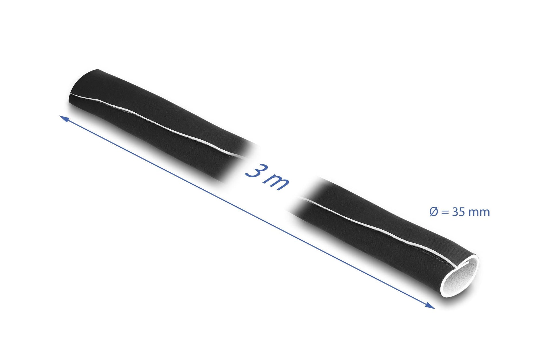 DeLOCK Kabelschlauch – Ø 35 mm – 3 m – Neopren – Schwarz/Weiss, Klettverschluss