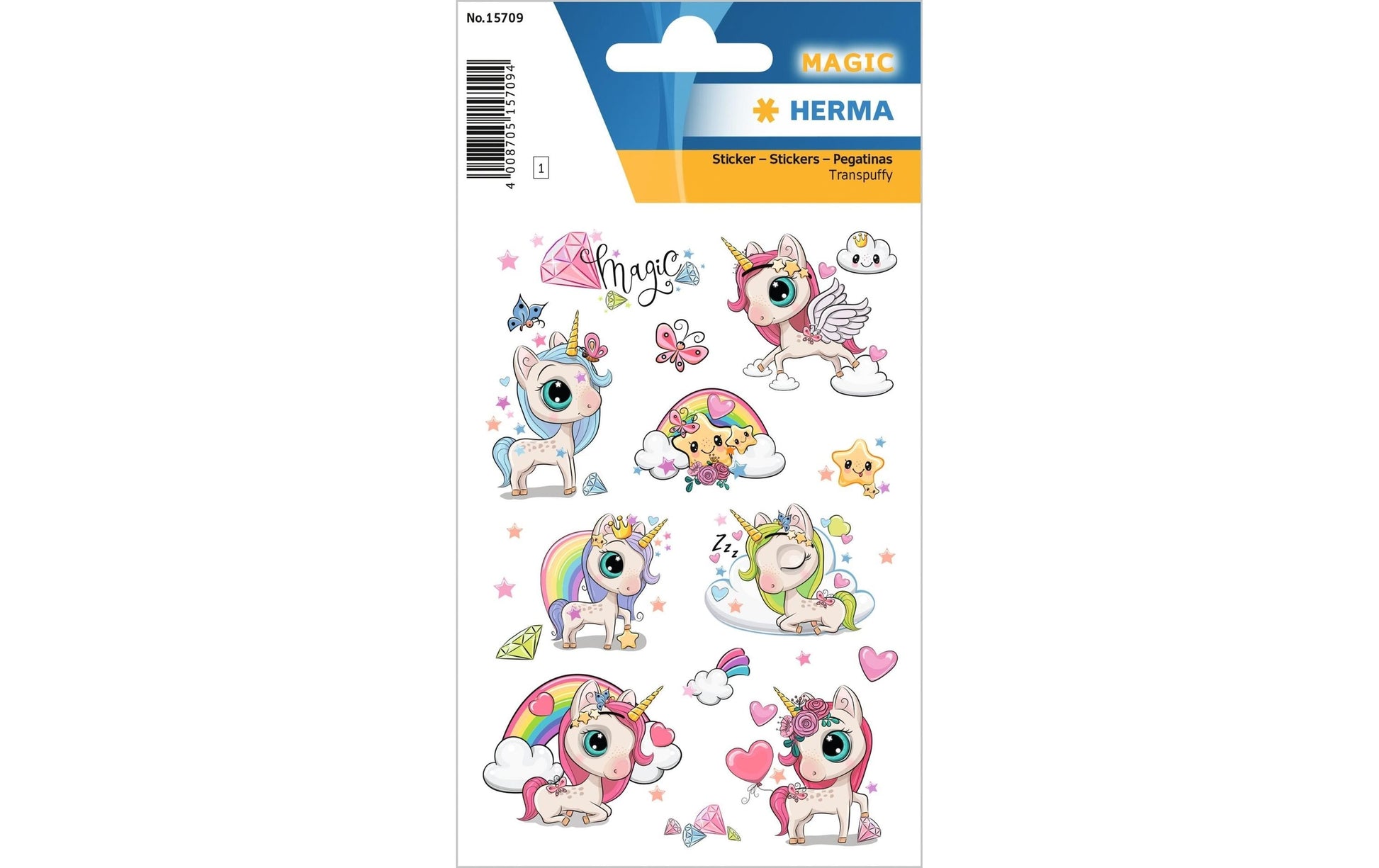 HERMA Magic Schmucketiketten – Motiv Verzaubertes Einhorn – Folie, Transpuffy, 16 Stk, 1 Bogen