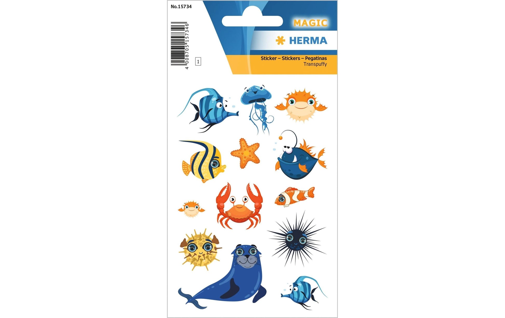 HERMA Magic Schmucketiketten – Motiv Freche Meeresviecher – Folie, Transpuffy, 13 Stk, 1 Bogen