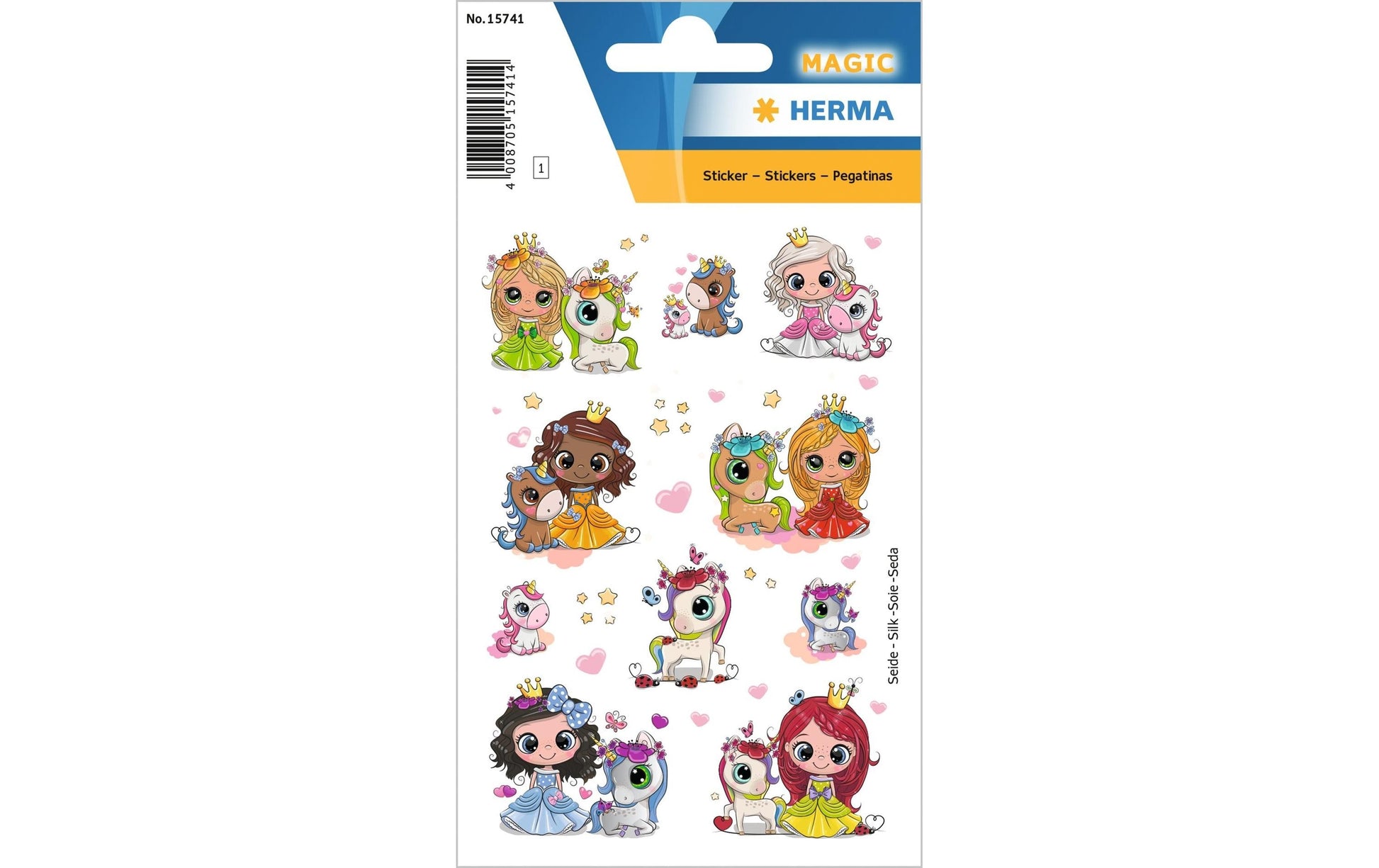 HERMA Magic Schmucketiketten – Motiv Prinzessin Sweetie & Friend – Seide, 14 Stk, 1 Bogen, 84×120 mm