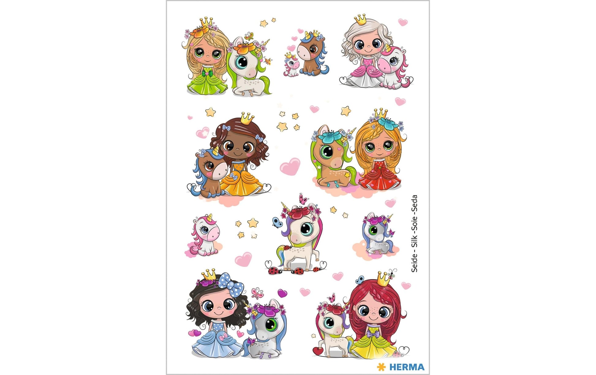 HERMA Magic Schmucketiketten – Motiv Prinzessin Sweetie & Friend – Seide, 14 Stk, 1 Bogen, 84×120 mm