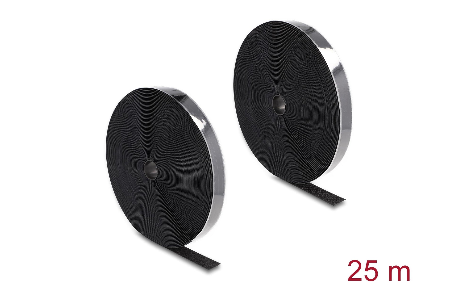 DeLOCK Klettband – 25 mm × 25 m, Schwarz, Nylon/Polyester, Selbstklebend, 1 Stück