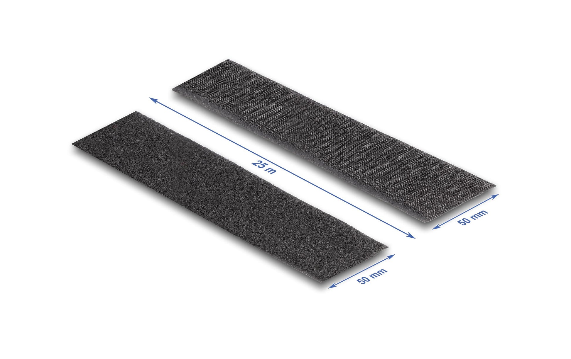 DeLOCK Klettband 25 m × 50 mm, Polyamid, Schwarz, Wiederverwendbar