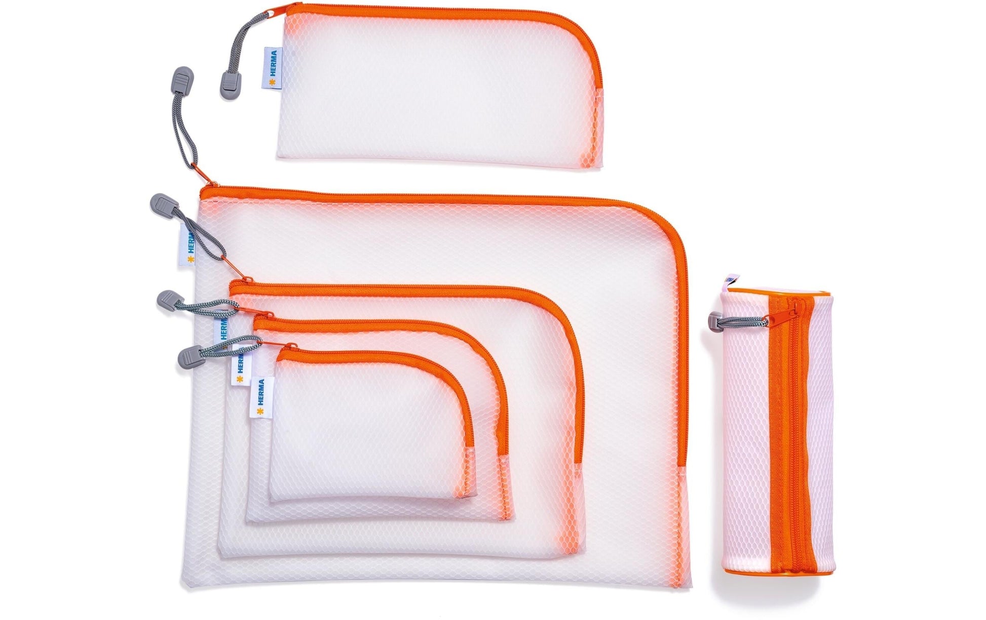 HERMA Kulturbeutel, 14×19 cm, EVA, Orange/Weiss, mit Aufhänger/Reissverschluss