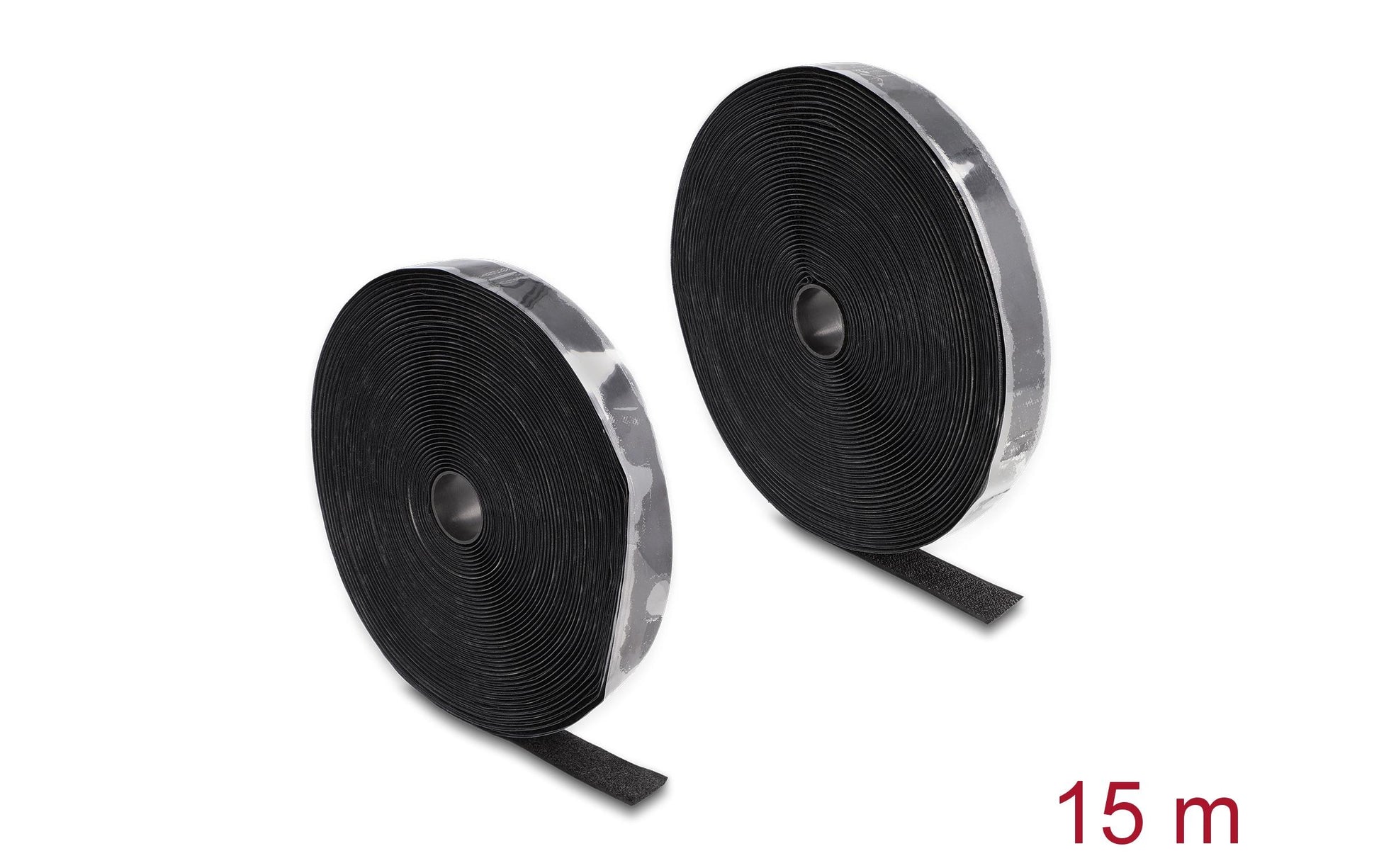 DeLOCK Klettband – 25 mm × 15 m, schwarz, selbstklebend, 1 Stk.