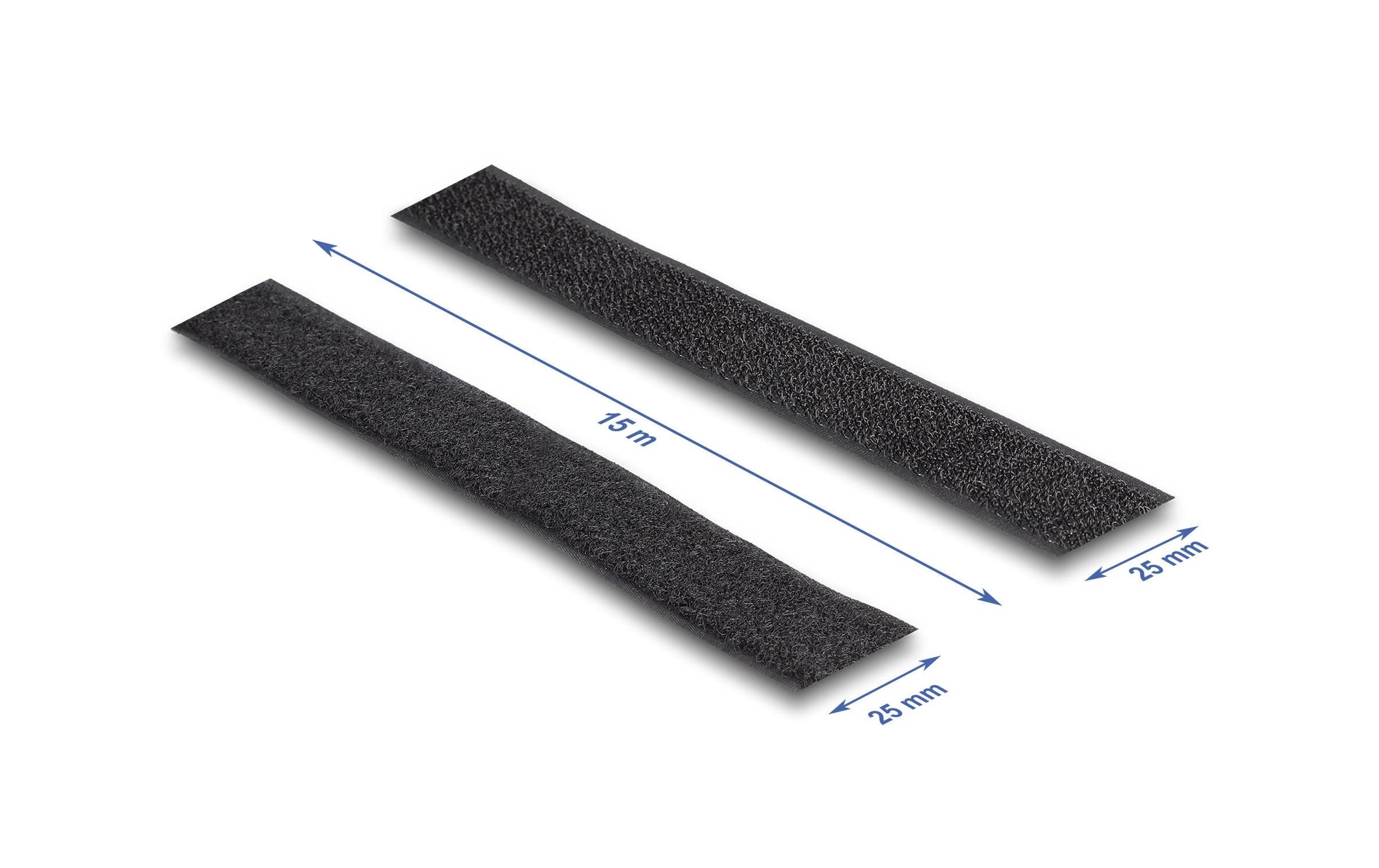 DeLOCK Klettband – 25 mm × 15 m, schwarz, selbstklebend, 1 Stk.