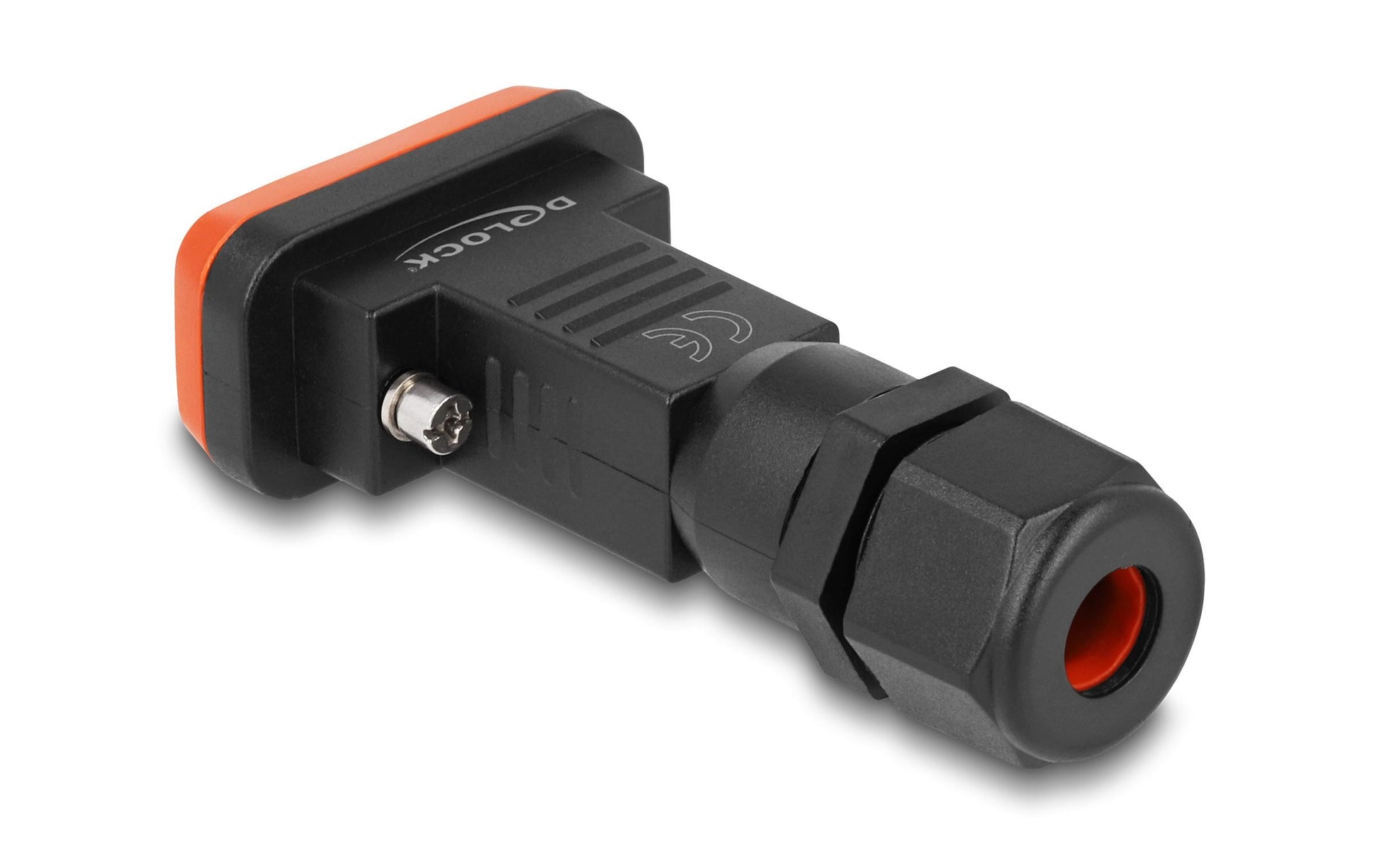 DeLOCK Seriell-Adapter DB9 (RS-232) zu 9 Lötpins – IP67, Polyamid, gerade, 80 × 41 × 22 mm, Schwarz/Orange