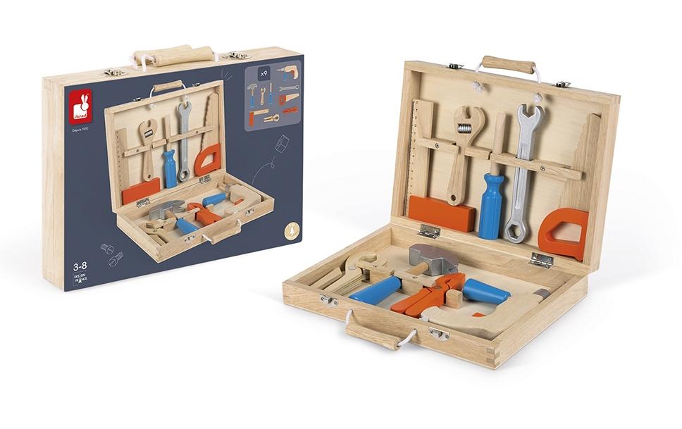 JANOD BricoKids Werkzeugkoffer – 9-teilig – ab 3 Jahren – Holz