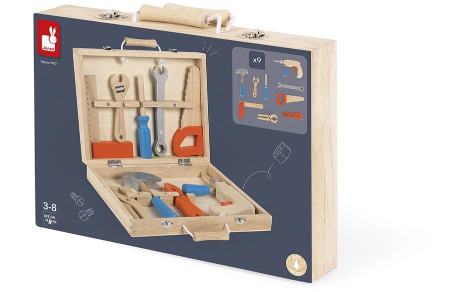 JANOD BricoKids Werkzeugkoffer – 9-teilig – ab 3 Jahren – Holz