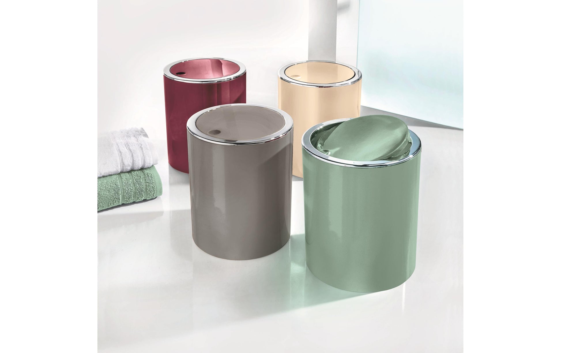 Kleine Wolke Schwingdeckel-Abfalleimer Clap – 5 l – Kunststoff (ABS), rund – grün – mit Silberrand