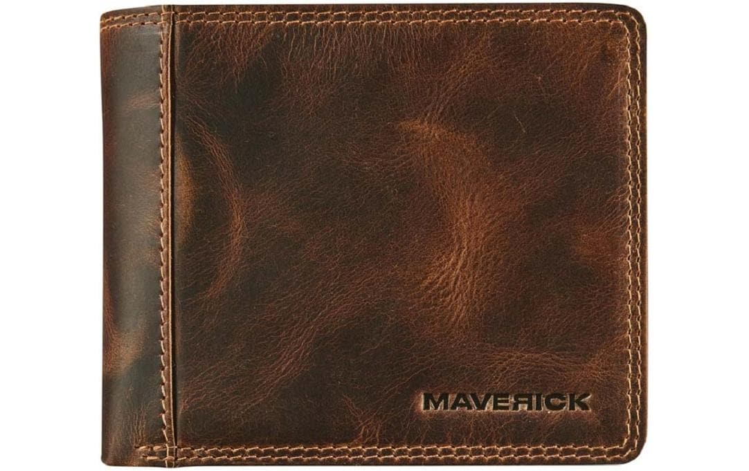 Maverick Brieftasche – RFID-Schutz, 8 Kartenfächer, Münzfach – 110×98×83 mm – Braun – Leder – 1 Stk.