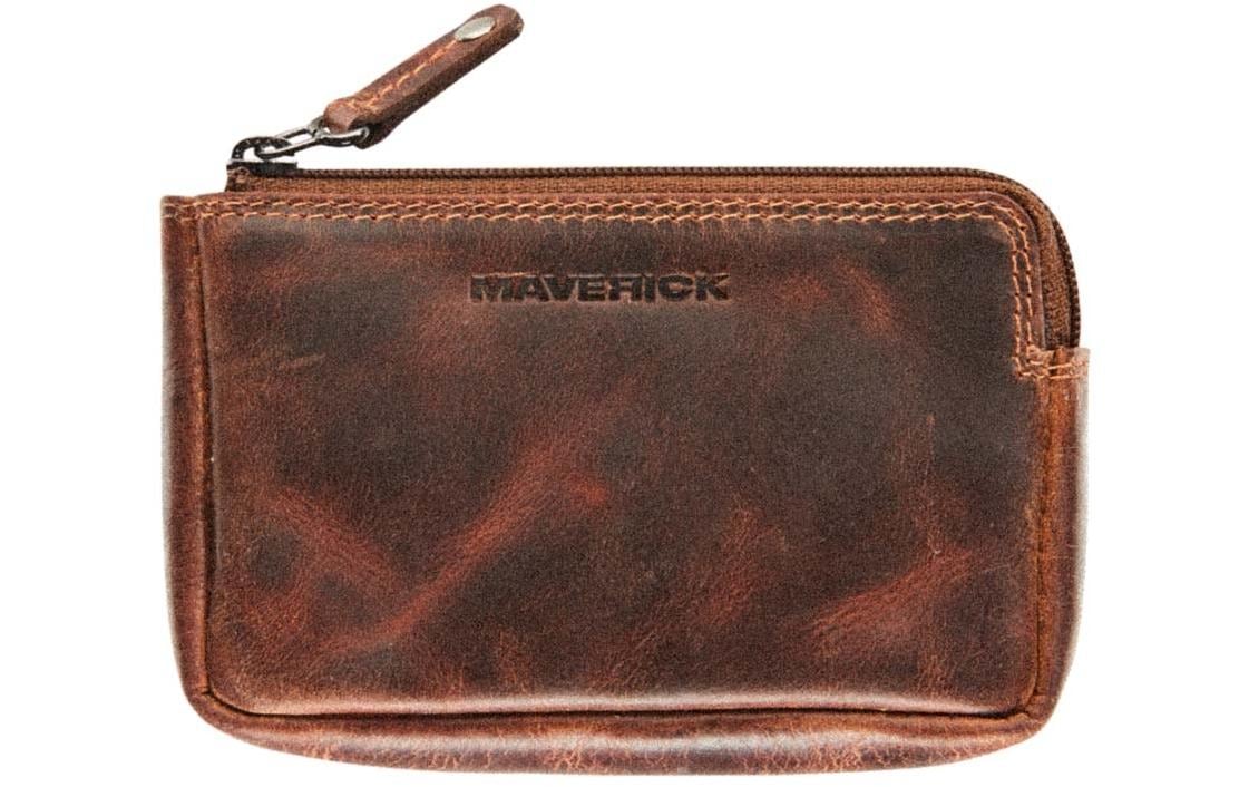 Maverick Kartenetui/Brieftasche – RFID-Schutz, Münzfach, Reissverschluss – 125 × 83 × 83 mm – Braun – 1 Stk.