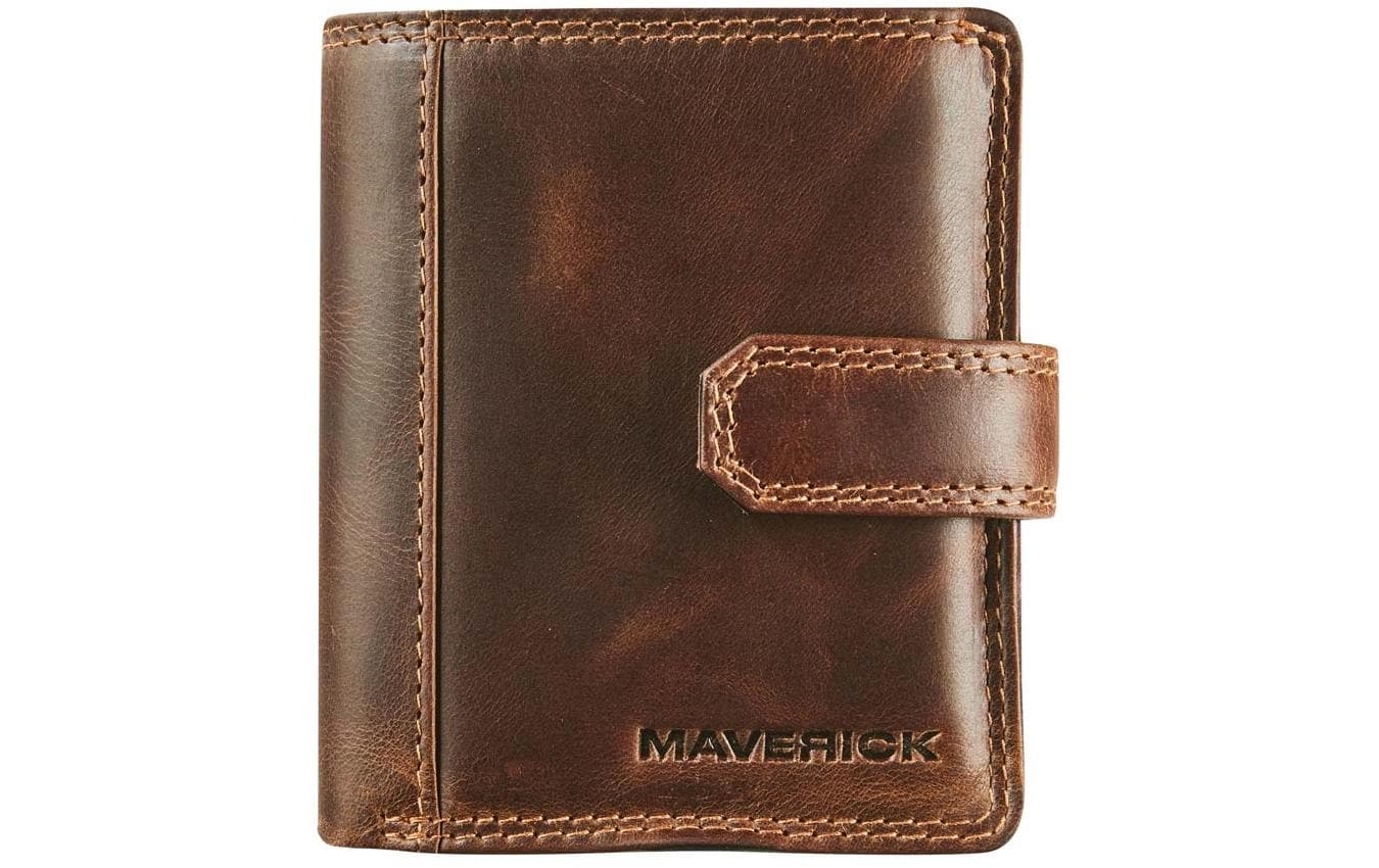Maverick Kartenetui – RFID-Schutz, 7 Kartenfächer, Münzfach – 8,5 × 10 cm – Braun – Leder – 1 Stück