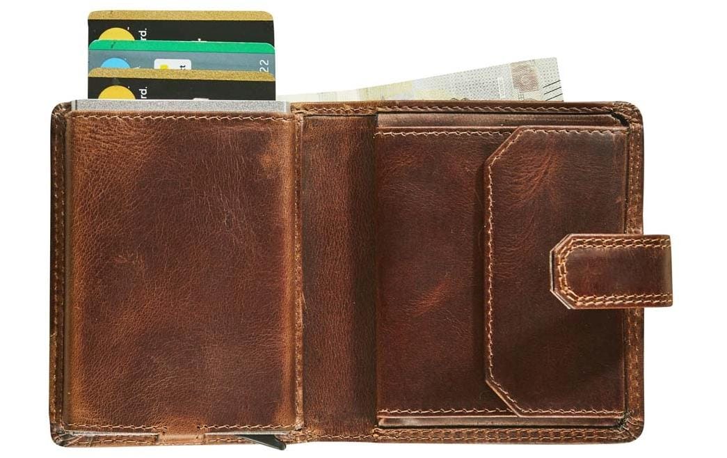 Maverick Kartenetui – RFID-Schutz, 7 Kartenfächer, Münzfach – 8,5 × 10 cm – Braun – Leder – 1 Stück