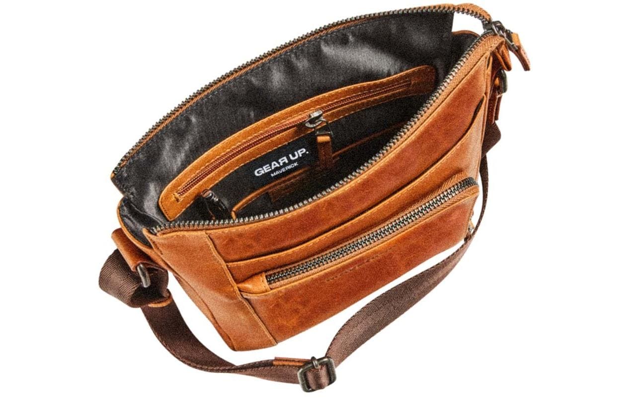 Maverick Umhängetasche – Leder, Cognac, 21 × 25 × 5,5 cm