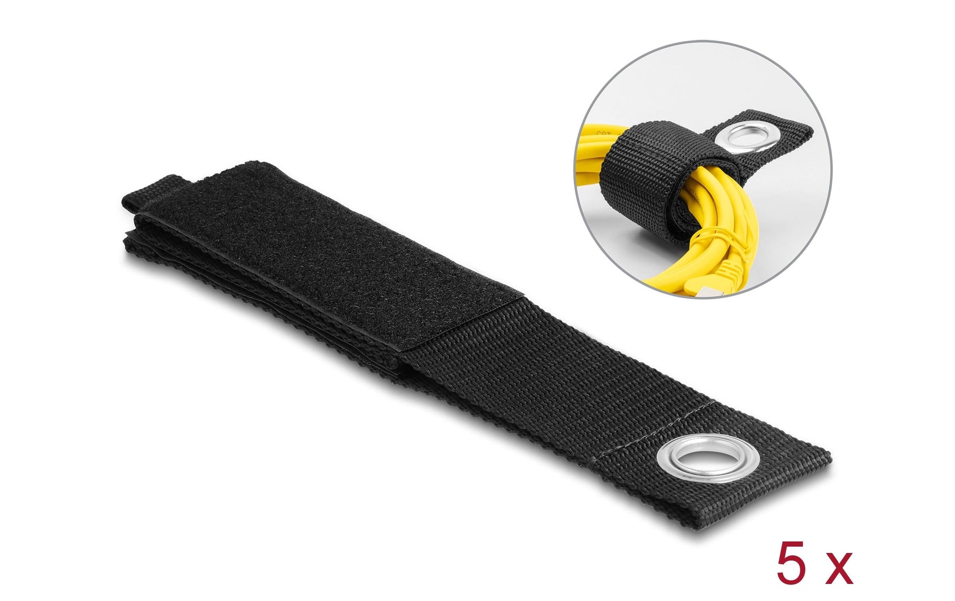 DeLOCK Klettkabelbinder 508×50 mm, 5er-Pack – schwarz