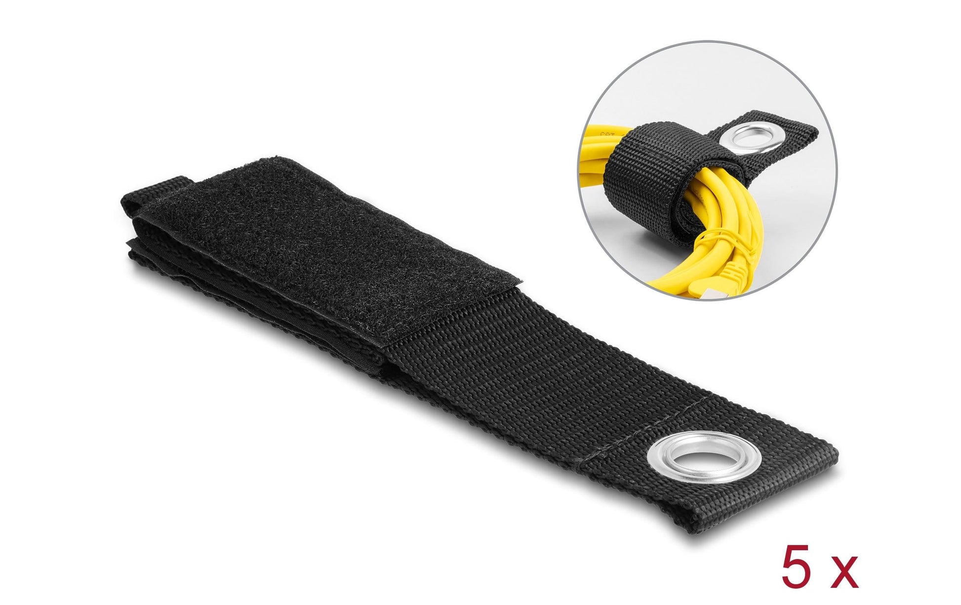 DeLOCK Klett-Kabelbinder – 50 mm × 0,435 m – Schwarz – 5er-Set