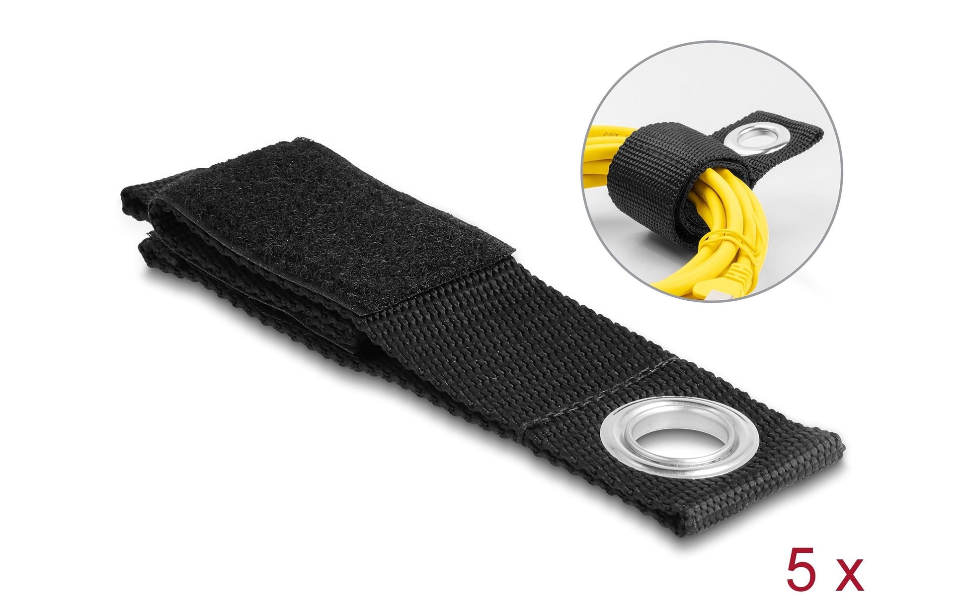DeLOCK Klett-Kabelbinder – 38 mm × 0,26 m – Schwarz – 5er-Set