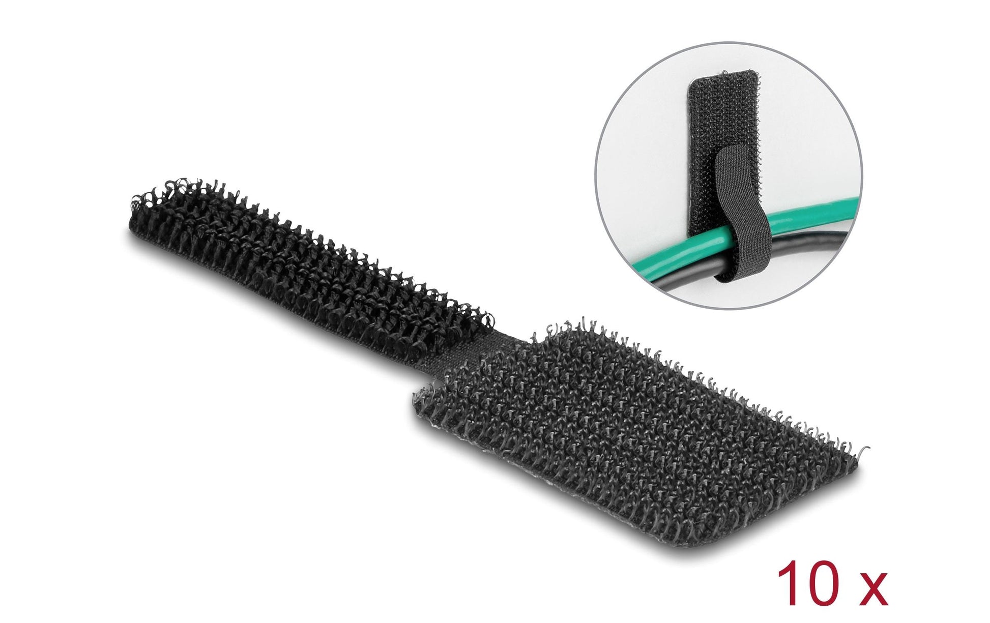 DeLOCK Klettkabelbinder, 90 mm × 24 mm, 10er-Pack – Schwarz