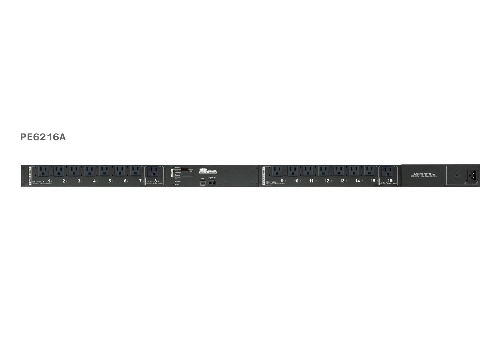 ATEN PE6216 – Rack-PDU geschaltet, einphasig, 14× IEC C13 + 2× IEC C19, 16 A, Stecker C20, 0U vertikal, 3,6 kW