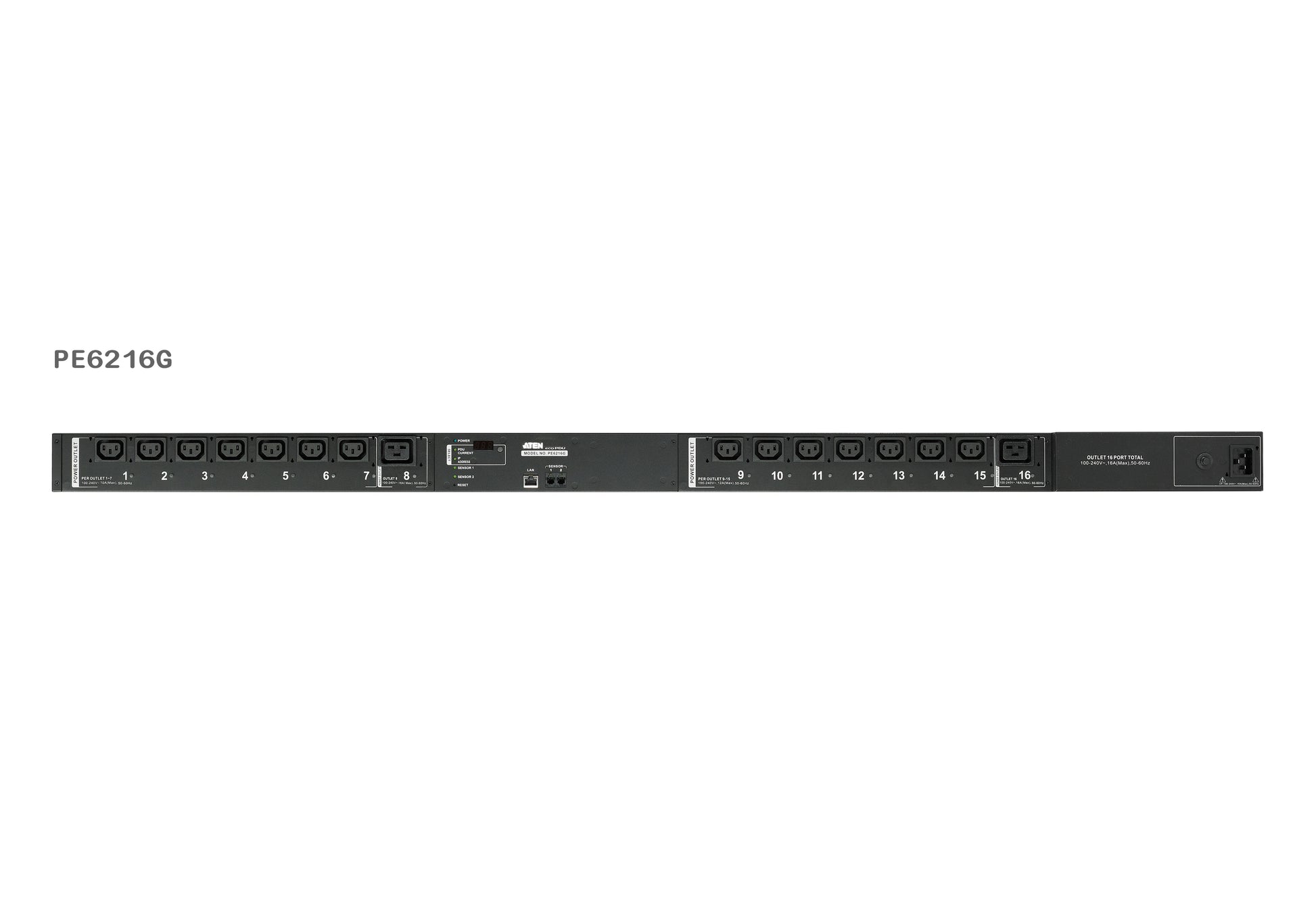 ATEN PE6216 – Rack-PDU geschaltet, einphasig, 14× IEC C13 + 2× IEC C19, 16 A, Stecker C20, 0U vertikal, 3,6 kW