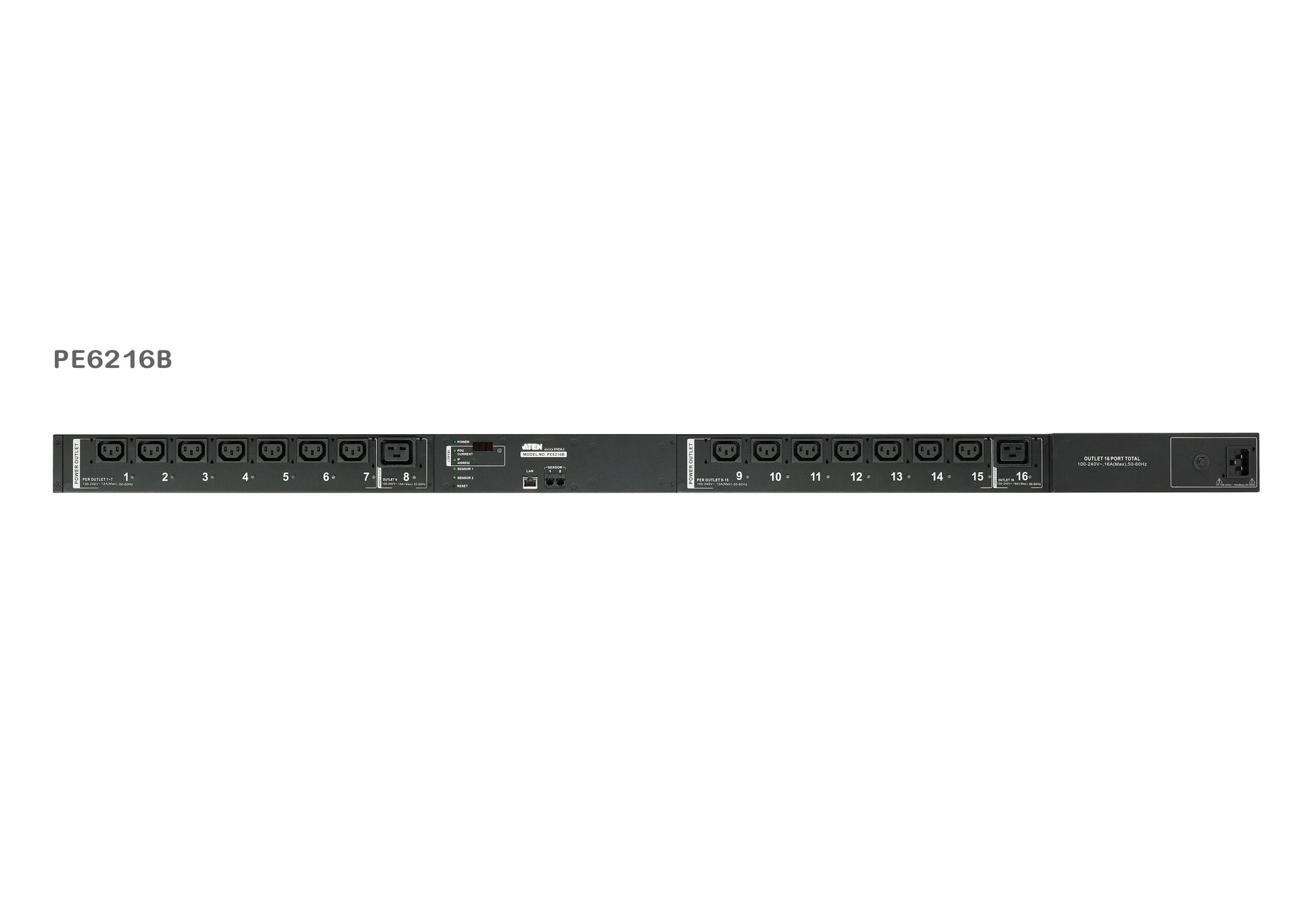 ATEN PE6216 – Rack-PDU geschaltet, einphasig, 14× IEC C13 + 2× IEC C19, 16 A, Stecker C20, 0U vertikal, 3,6 kW