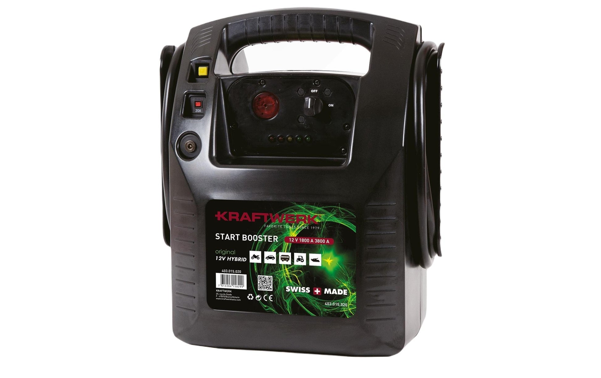 Kraftwerk Hybrid-Start-Booster – für Auto – 12 V, 20 Ah, 1800 A Startstrom, Li-Ion, Verpolungsschutz, 11,5 kg