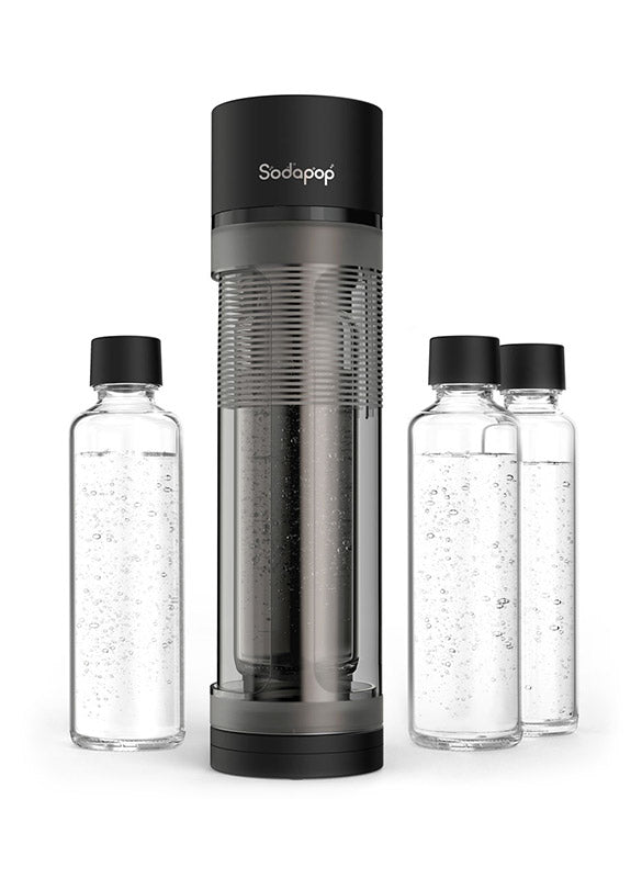 mySodapop Sodapop – Wassersprudler, 3 Flaschen (2× Glas, 1× PET), 1 l, Schwarz