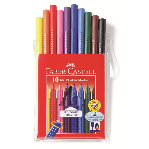 Faber-Castell Filzstifte Grip Colour, Strichbreite 1 mm, auswaschbar, 10 Farben