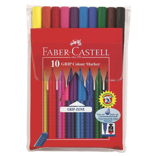 Faber-Castell Filzstifte Grip Colour, Strichbreite 1 mm, auswaschbar, 10 Farben