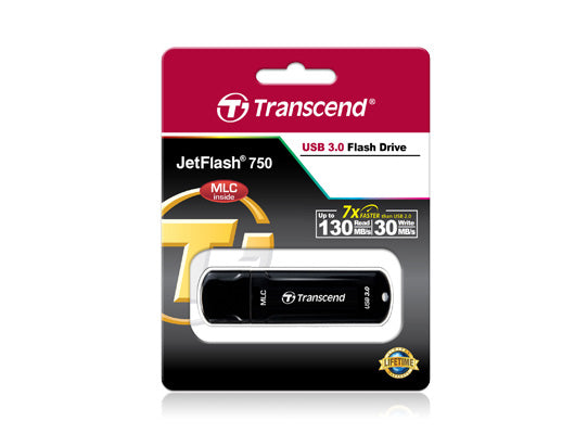 Transcend JetFlash 750 USB-Stick – 64 GB, USB 3.0, MLC, Schwarz