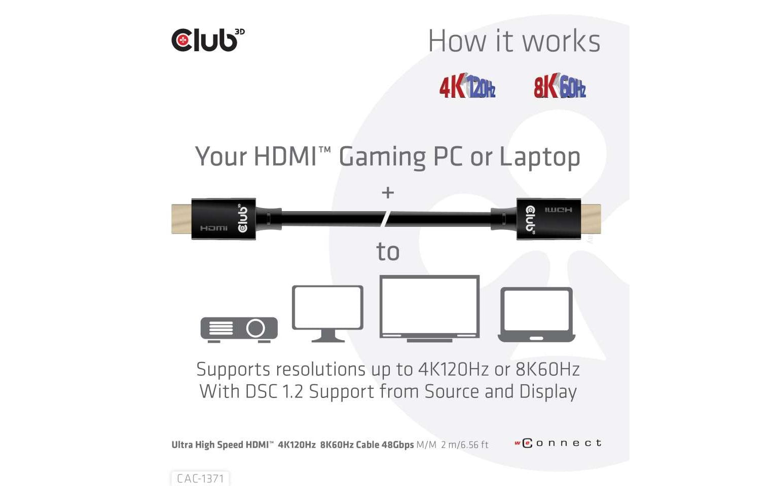 CLUB3D Club 3D HDMI Kabel HDMI 2.1 8K 60 Hz – 1 m – ARC, Ethernet