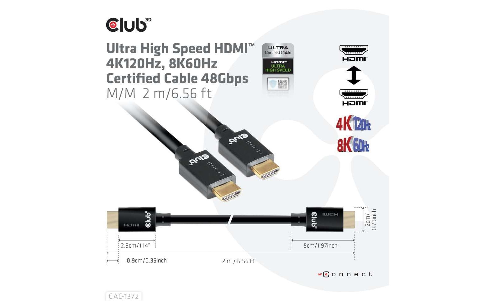 CLUB3D HDMI Kabel HDMI 2.1 8K 60 Hz – 2 m – ARC, Ethernet