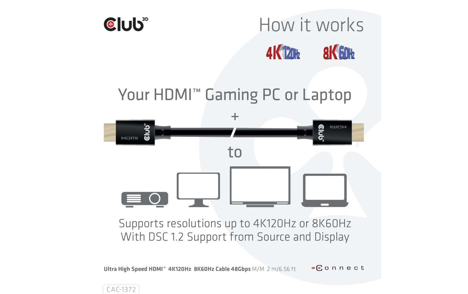 CLUB3D HDMI Kabel HDMI 2.1 8K 60 Hz – 2 m – ARC, Ethernet
