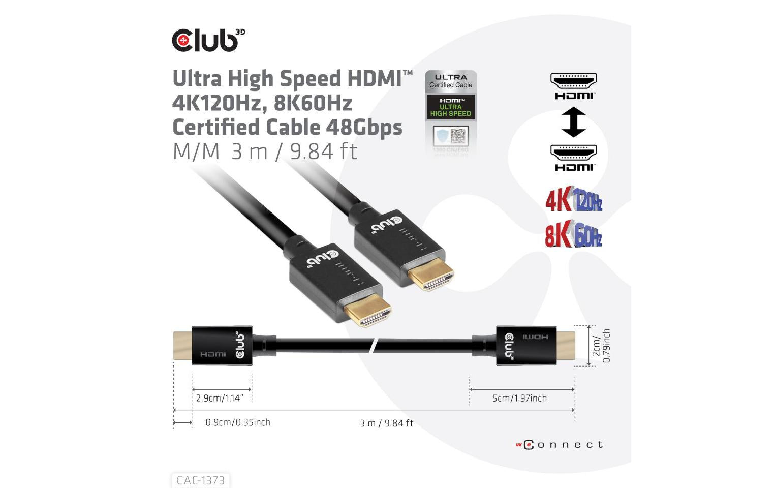 CLUB3D HDMI Kabel HDMI 2.1 – 8K 60 Hz – 3 m