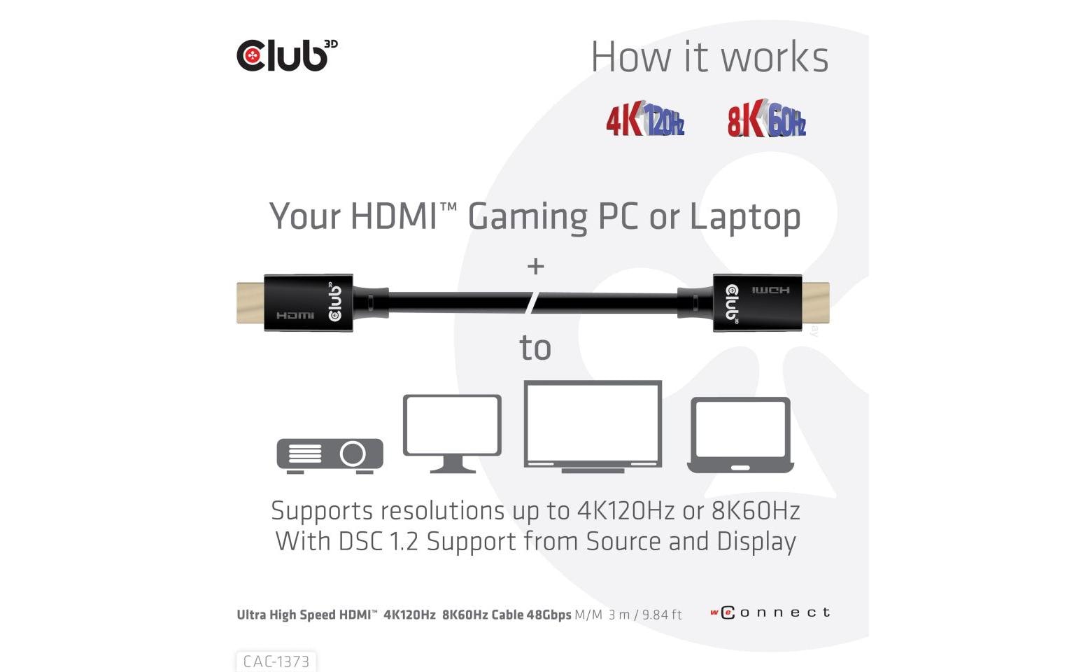 CLUB3D HDMI Kabel HDMI 2.1 – 8K 60 Hz – 3 m