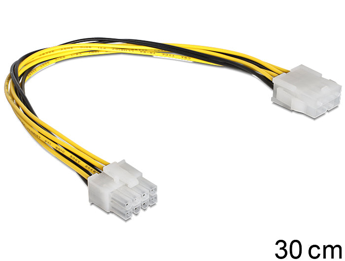 DeLOCK EPS 8‑Pin Stromkabel – EPS (8‑Pin)–8‑Pin EPS12V, 0,3 m, schwarz/gelb