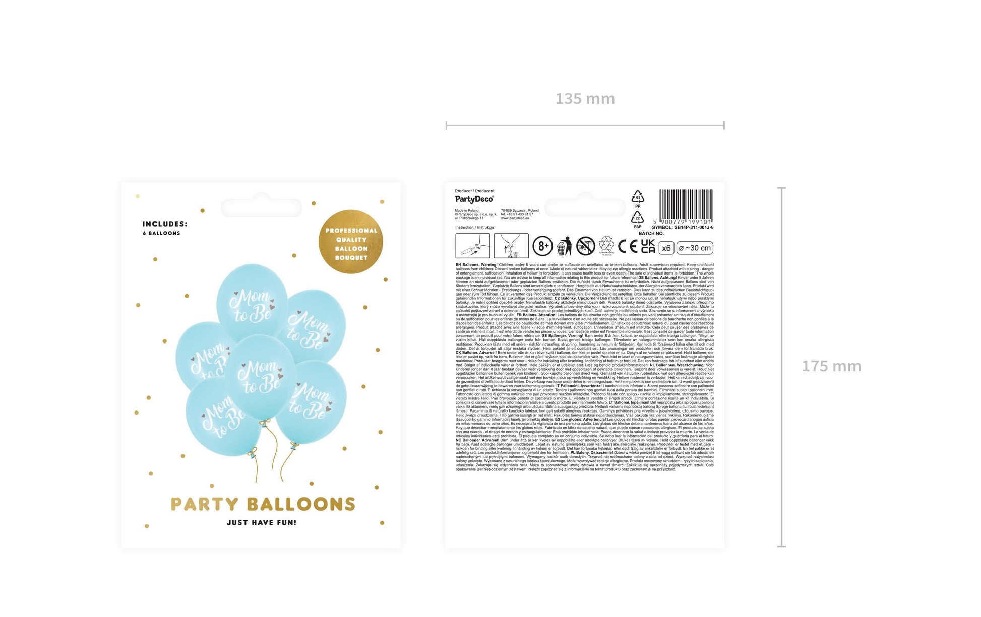 PartyDeco Luftballons Babyshower – Blau – Ø 30 cm – Latex – 6 Stk