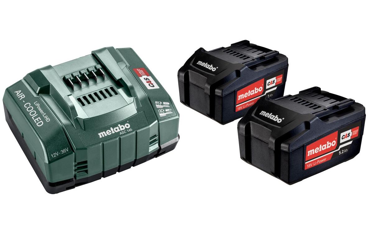 Metabo Akku- & Ladegerät-Set 18 V 5,2 Ah (93,6 Wh) – 2 Stk, 1 Ladegerät – für CAS